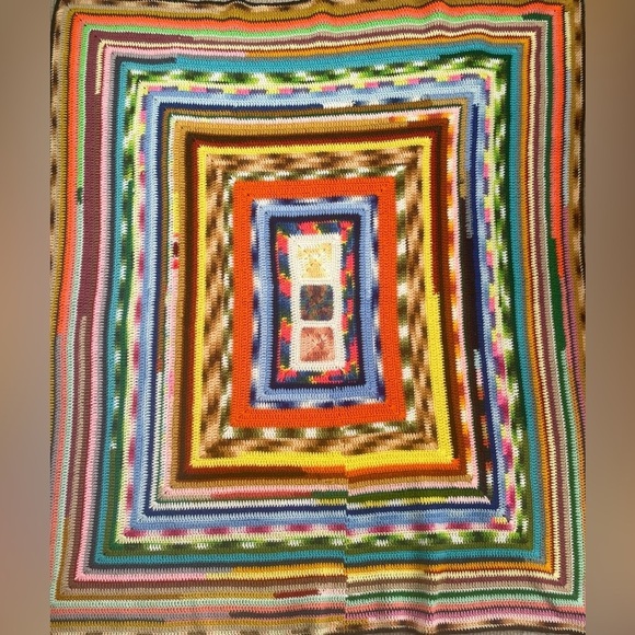 Handmade Crocheted Afghan Blanket Throw Quilt Multicolor Rainbow 58X66 - Picture 2 of 7
